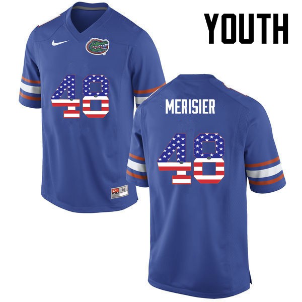 Florida Gators Youth #48 Edwitch Merisier College Football USA Flag Fashion Blue